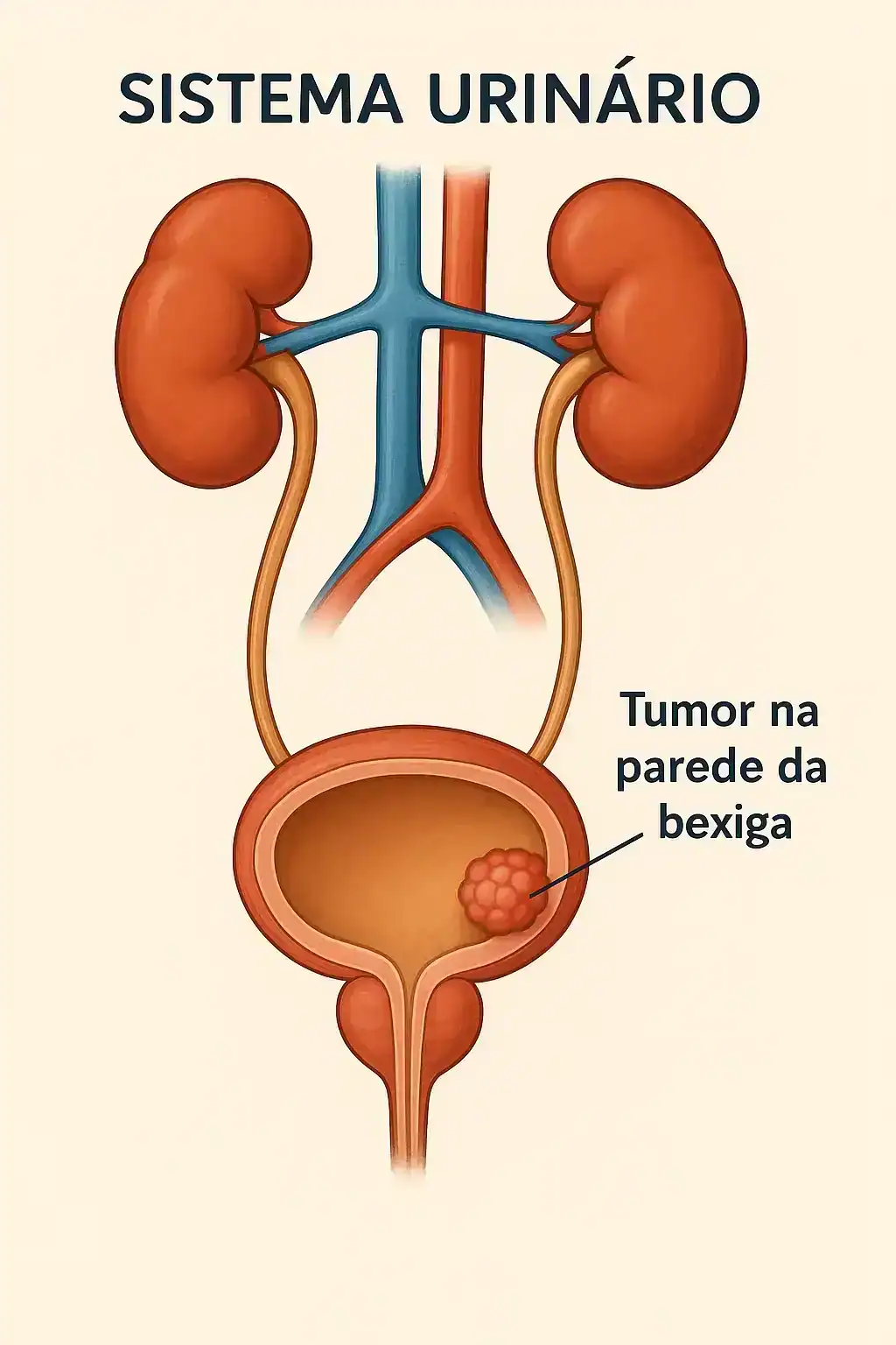 Ilustração médica destacando o tumor de bexiga — Dr. Carlos Biojone, Urologista em Brasília